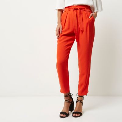 Red soft tie waist tapered trousers